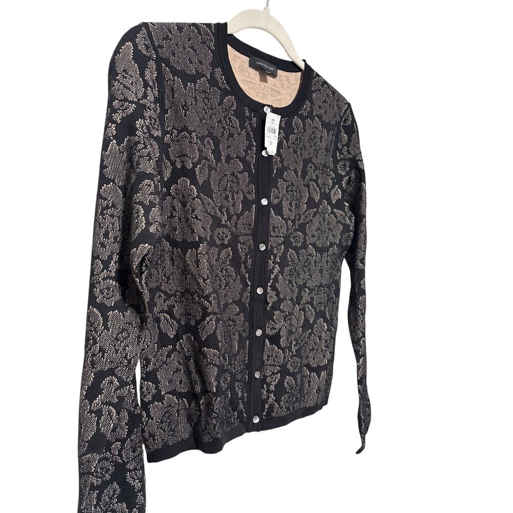 Ann Taylor Medium Black Tan Floral Cardigan Sweater - Picture 4 of 9